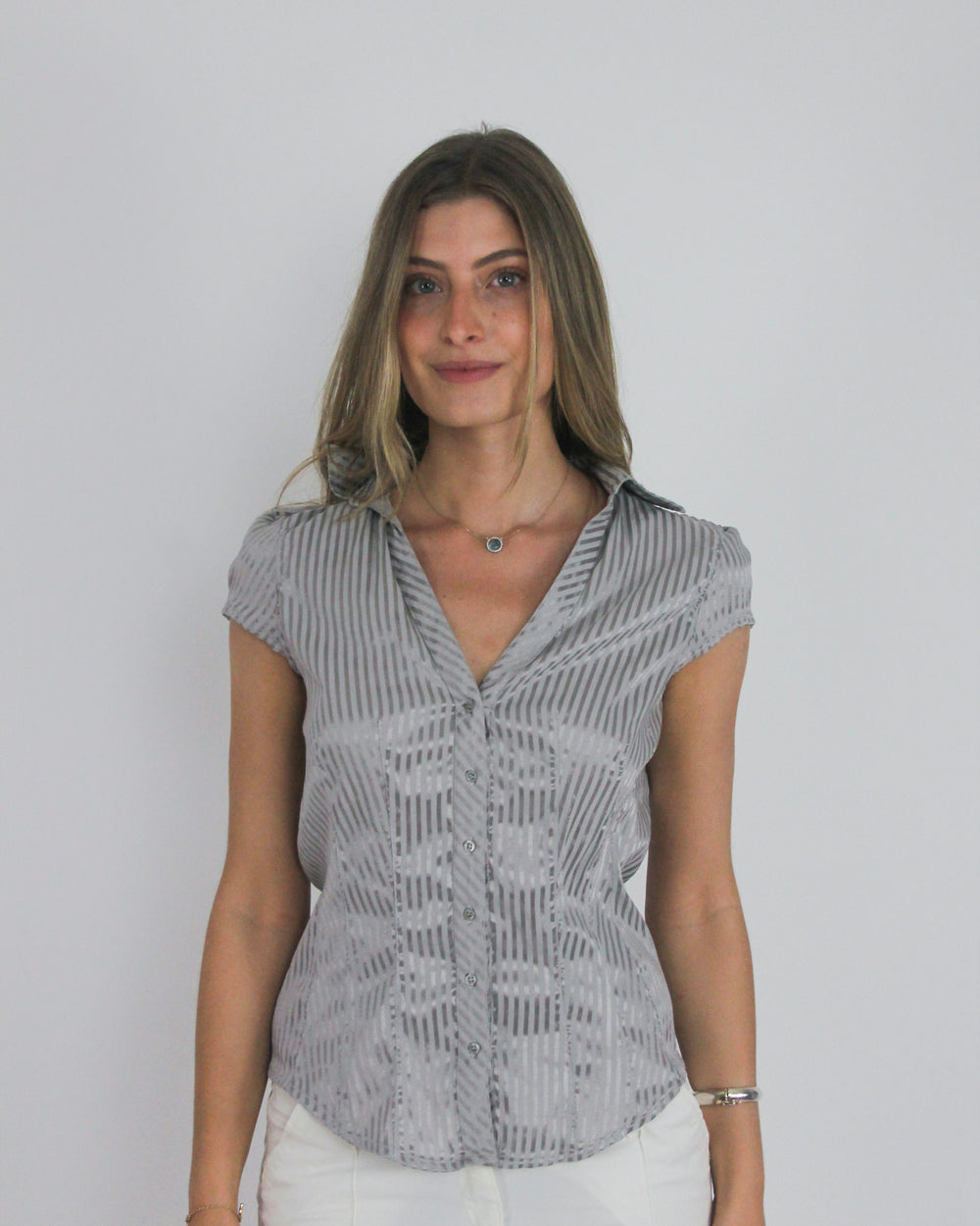 gossip girl drop | medium grey old label zara pinstripe ruched blouse