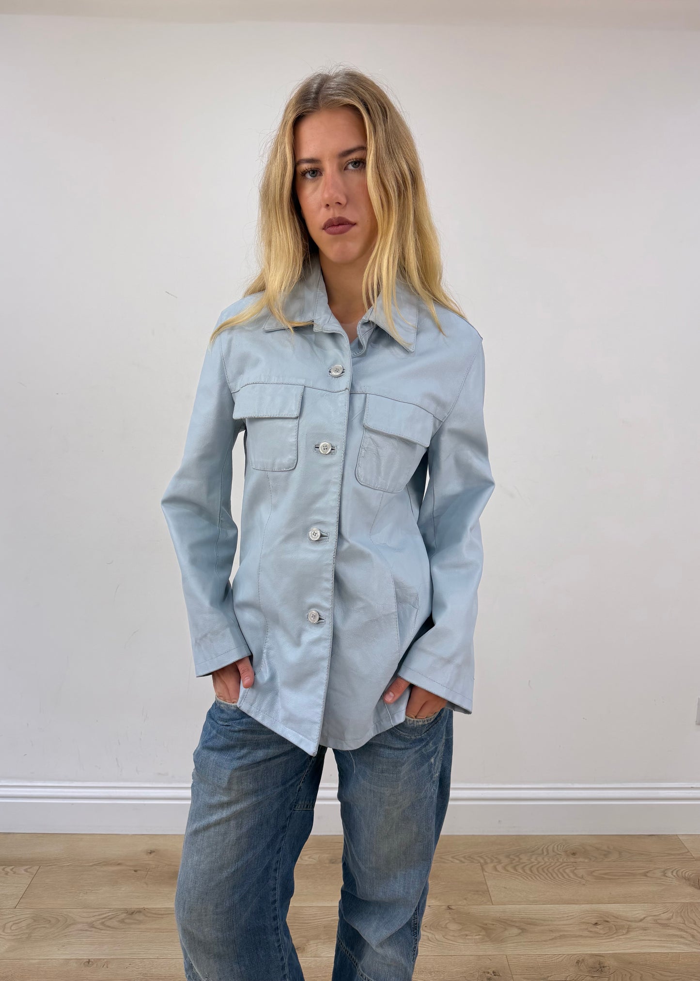 large light blue urban babe utility jacket front close