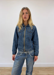 large mid blue denim jacket front close