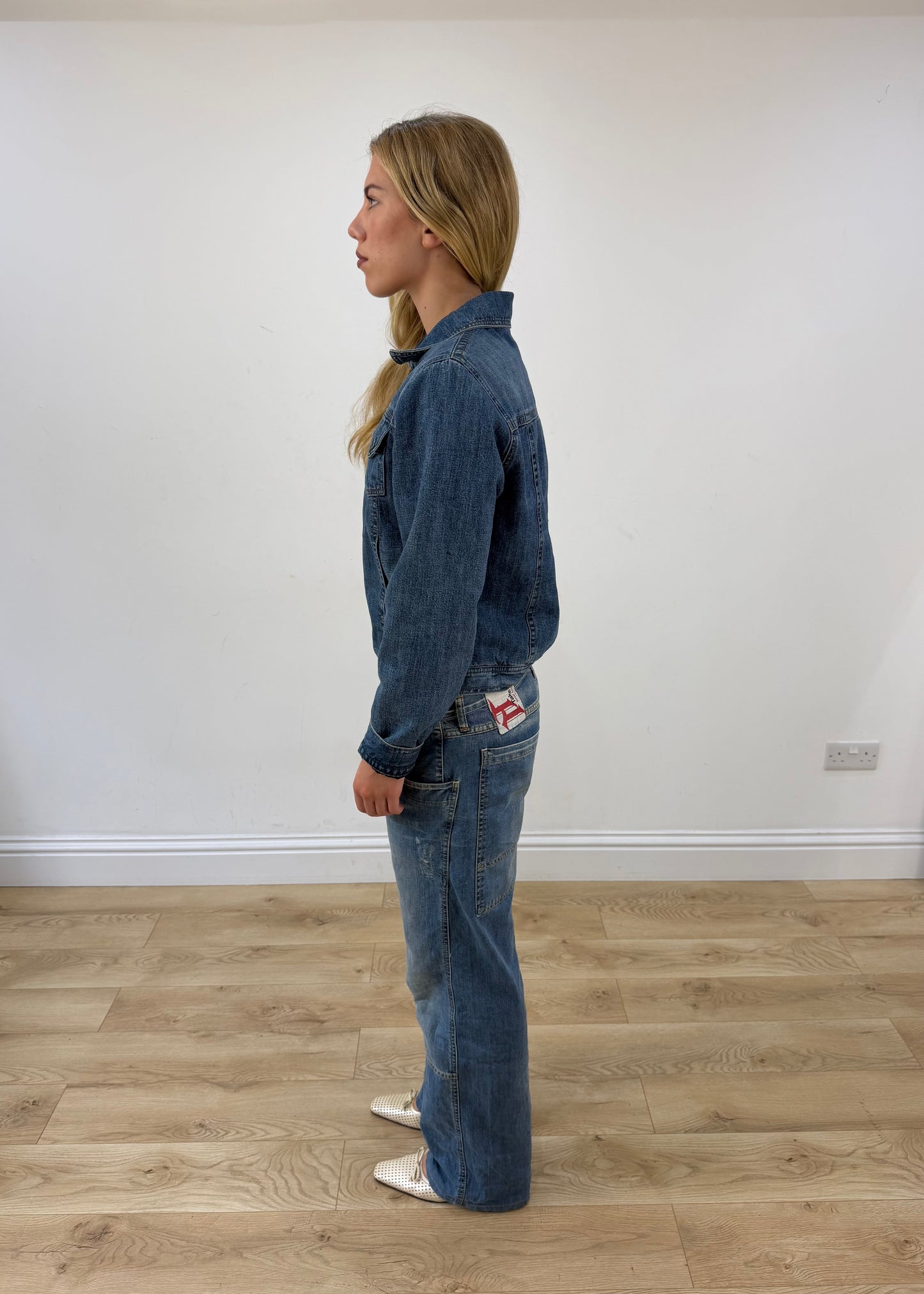 large mid blue denim jacket left side