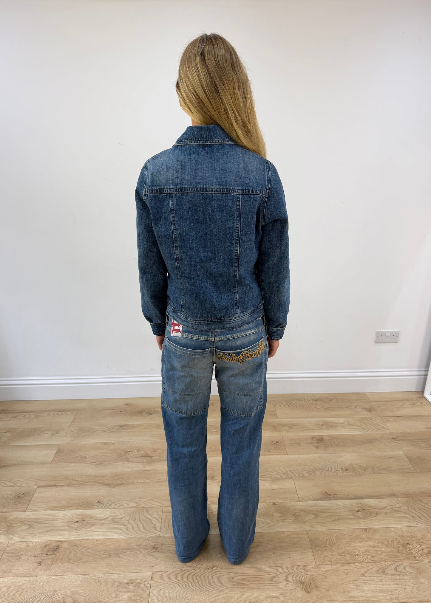 large mid blue denim jacket back