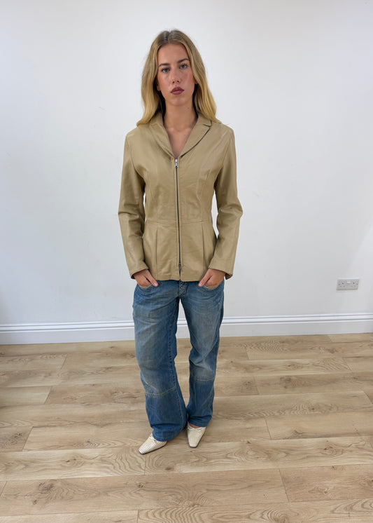 medium beige vera pelle leather blazer full front