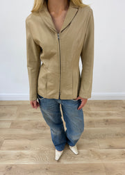 medium beige vera pelle leather blazer aesthetic close