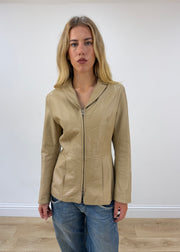 medium beige vera pelle leather blazer front close