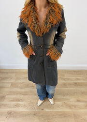medium dark blue eva by moritz faux fur trim coat aesthetic close