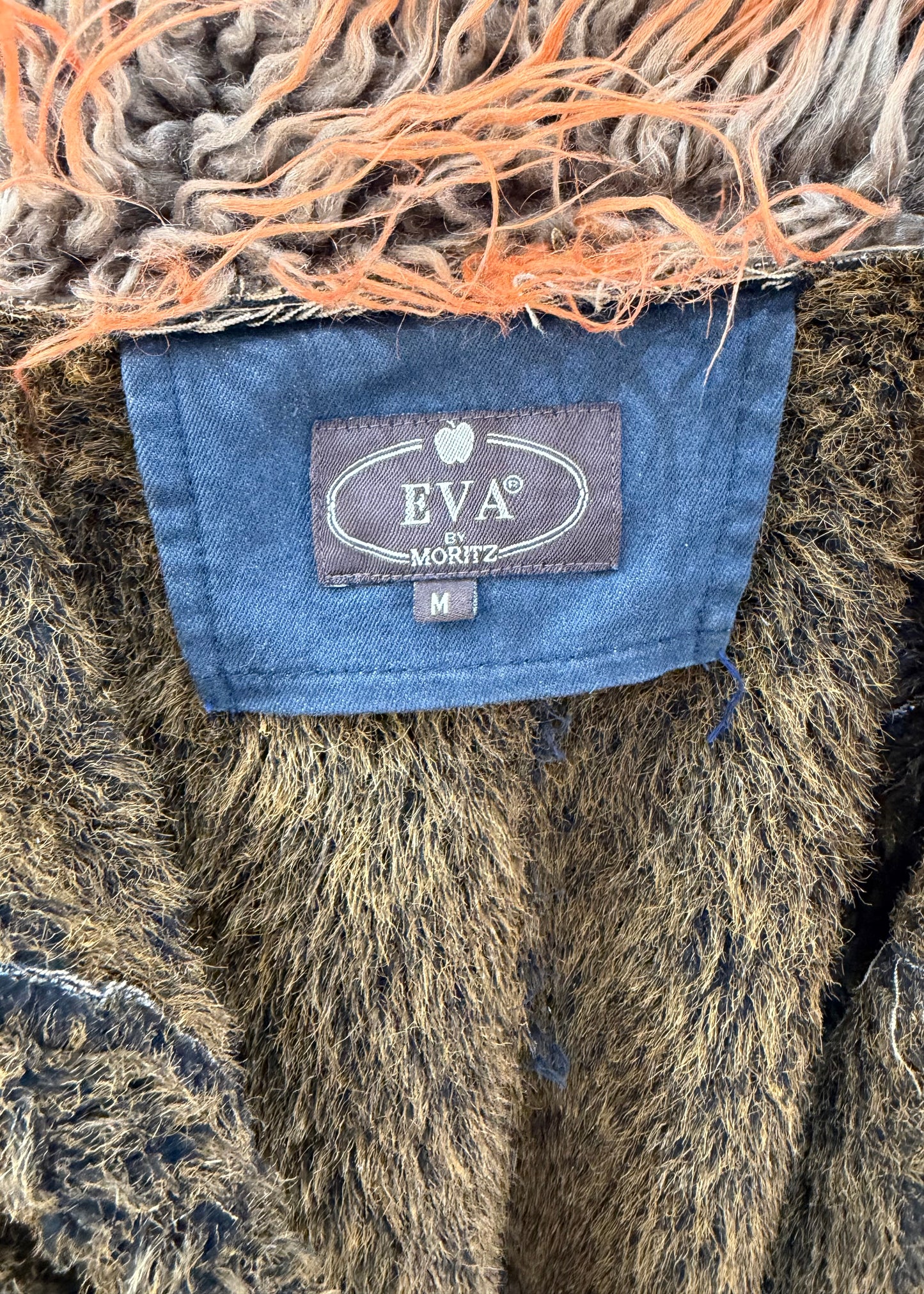 medium dark blue eva by moritz faux fur trim coat label