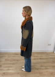 medium dark blue eva by moritz faux fur trim coat left side