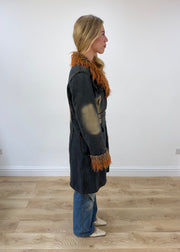 medium dark blue eva by moritz faux fur trim coat right side