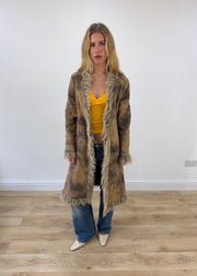 medium long khaki faux fur trim coat alternate front