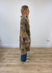 medium long khaki faux fur trim coat right side