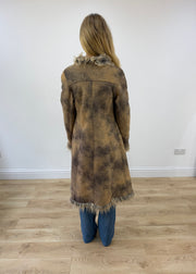 medium long khaki faux fur trim coat back
