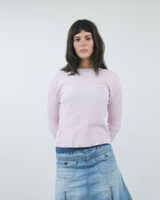 baby pink ribbed long sleeve jumper top, front view