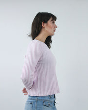 baby pink ribbed long sleeve jumper top, detail view