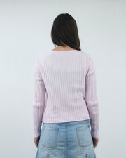 baby pink ribbed long sleeve jumper top, back view