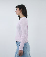 baby pink ribbed long sleeve jumper top, side view