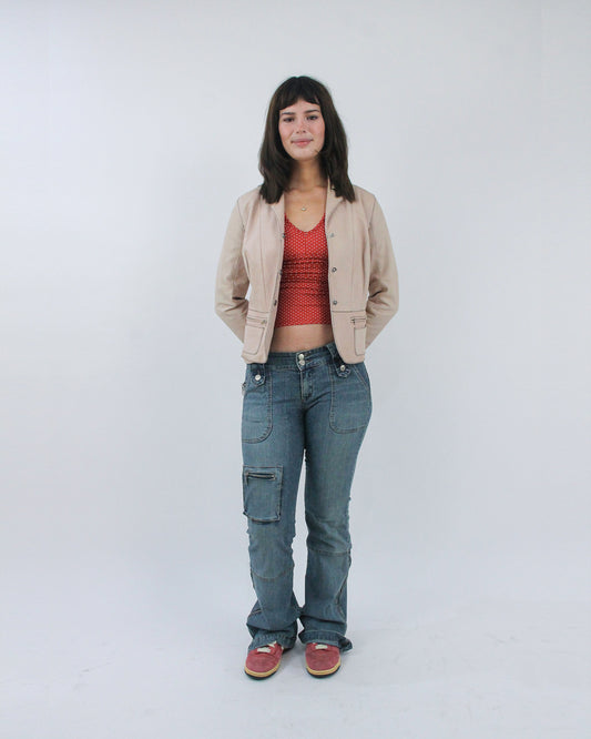 beige fitted utility jacket, front view