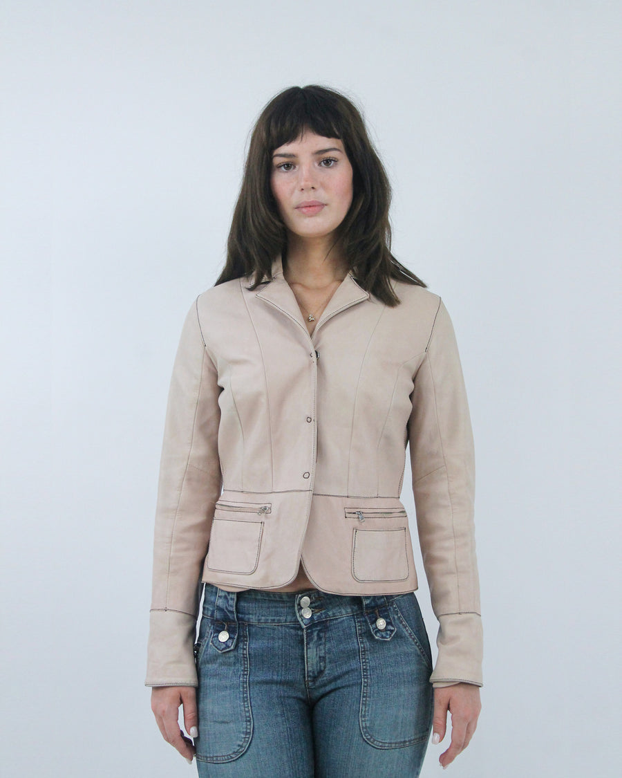 beige fitted utility jacket, detail view