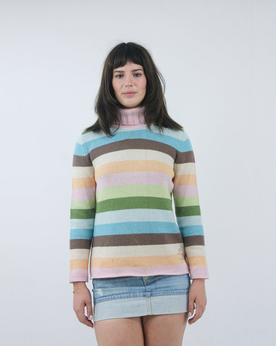 pastel striped ribbed turtleneck jumper, detail view