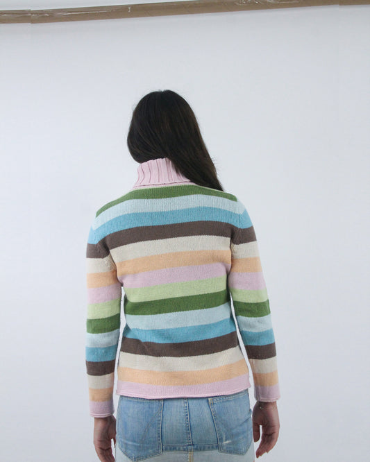 pastel striped ribbed turtleneck jumper, back view