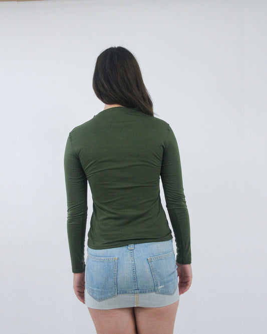 green floral long sleeve top, back view