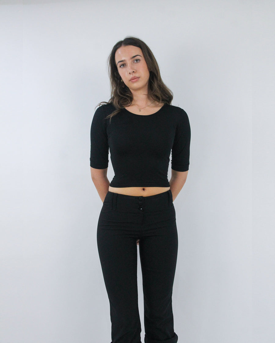 black backless tie crop top, detail view