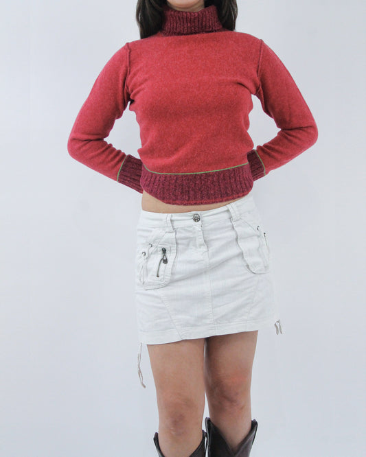 white cargo mini skirt, front view