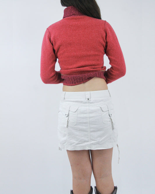 white cargo mini skirt, back view