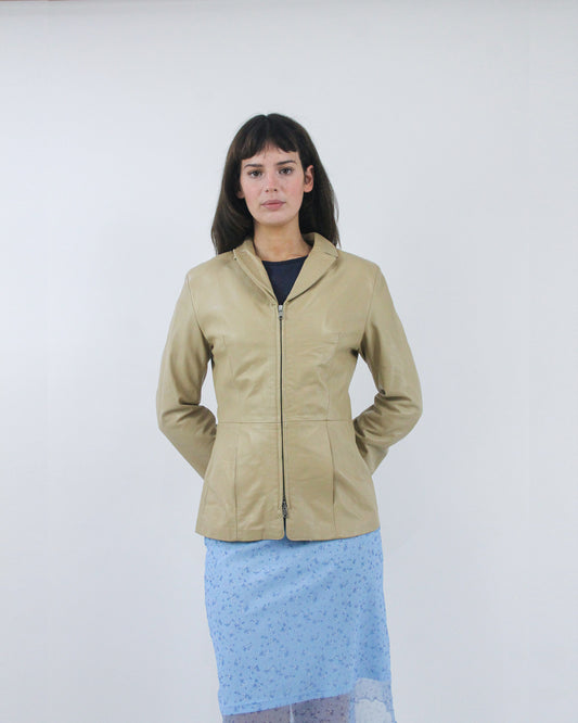 beige fitted blazer, front view