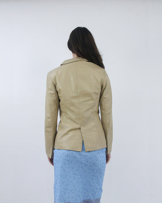 beige fitted blazer, back view