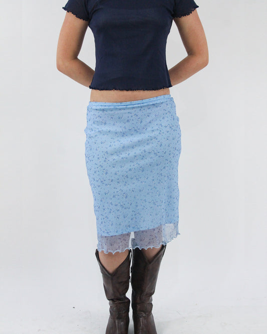 baby blue lace midi skirt, detail view