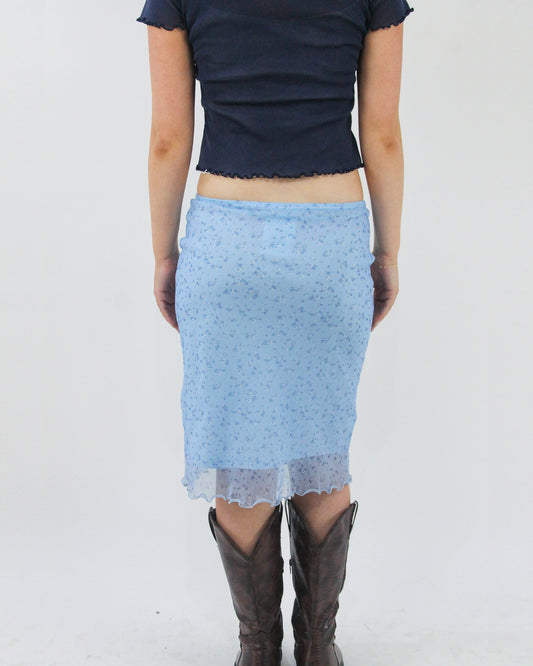baby blue lace midi skirt, back view