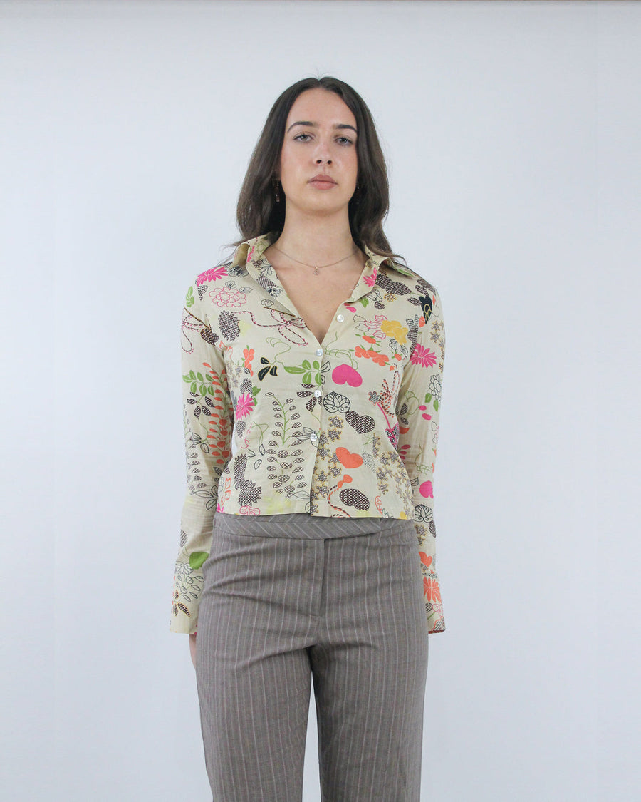 cream floral button cardigan, detail view