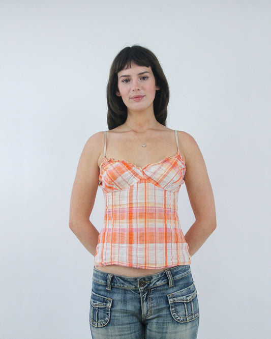 orange plaid camisole top, front view