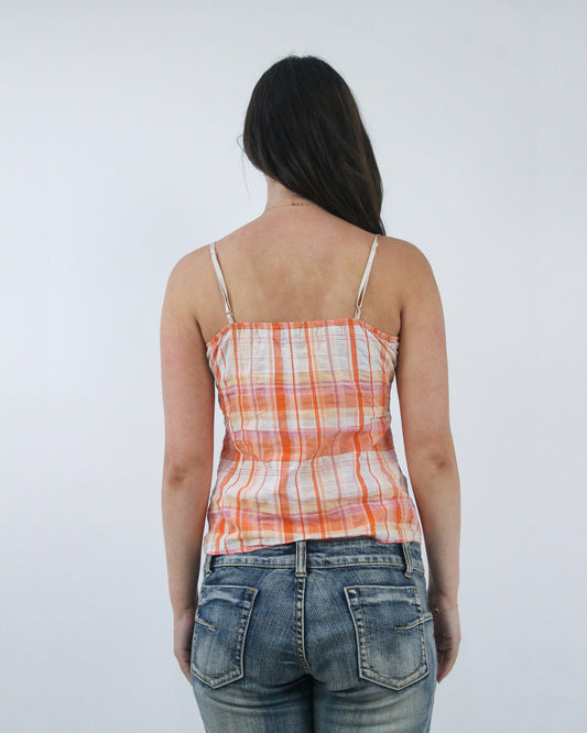 orange plaid camisole top, back view