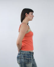 coral lace trim camisole top, detail view