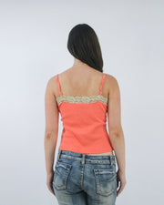 coral lace trim camisole top, back view