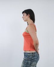 coral lace trim camisole top, side view