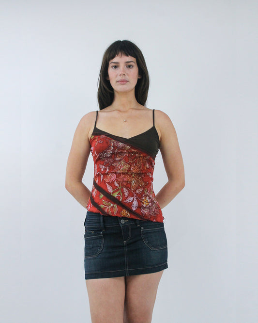 red paisley corset camisole top, front view