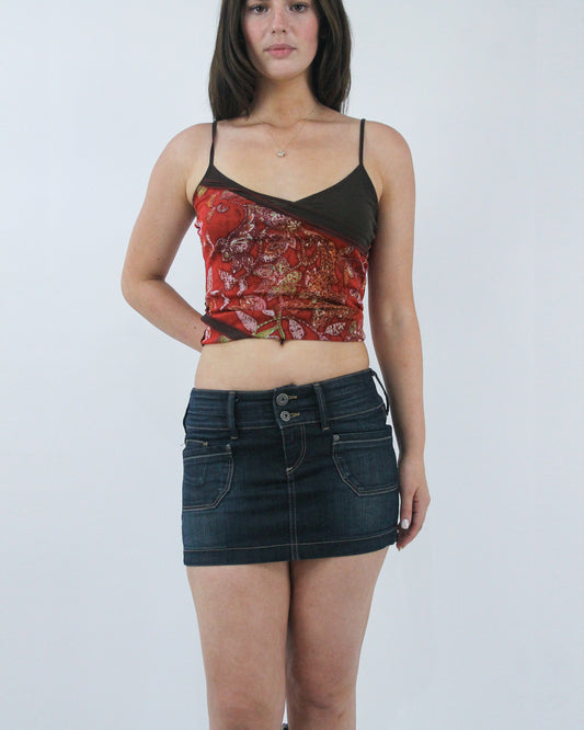 dark denim butterfly mini skirt, detail view