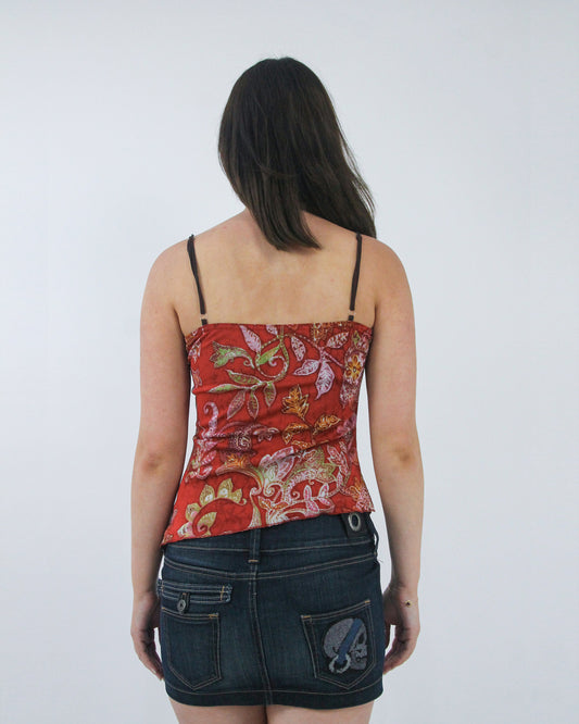 red paisley corset camisole top, back view