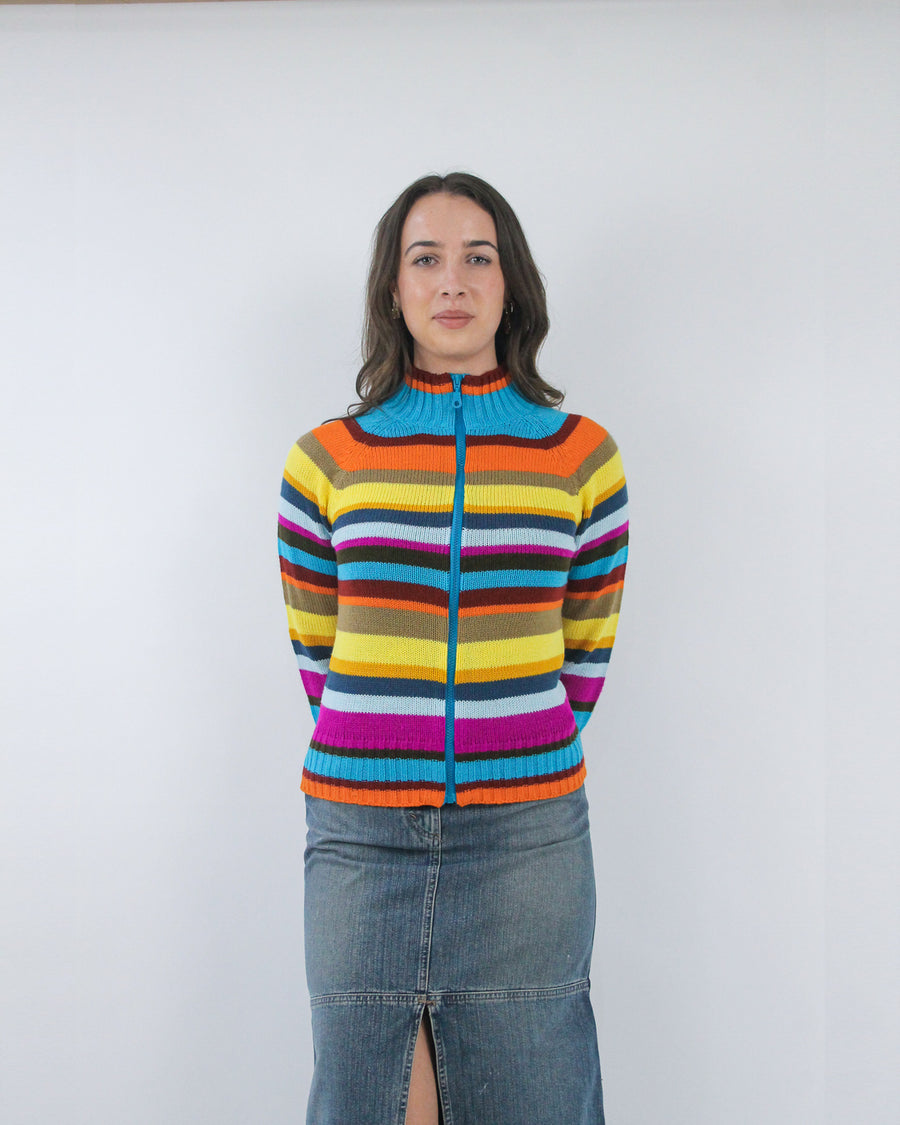 rainbow striped zip jumper, detail view