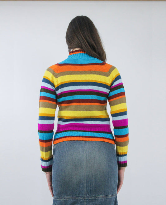 rainbow striped zip jumper, back view