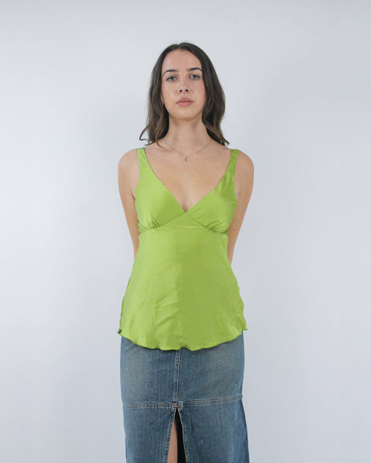 lime green tie strap camisole top, front view