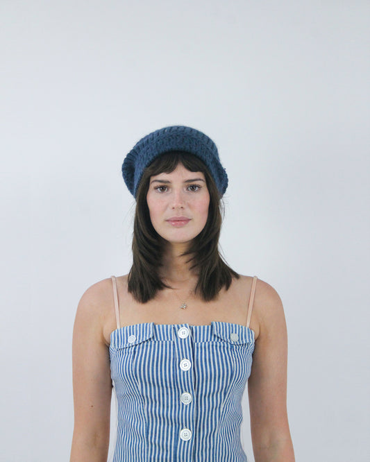 navy knitted beret, front view
