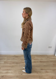 small brown wear love faux fur jacket left side