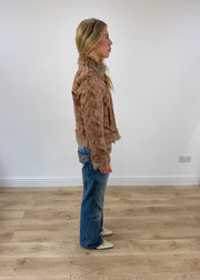 small brown wear love faux fur jacket right side