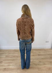 small brown wear love faux fur jacket back