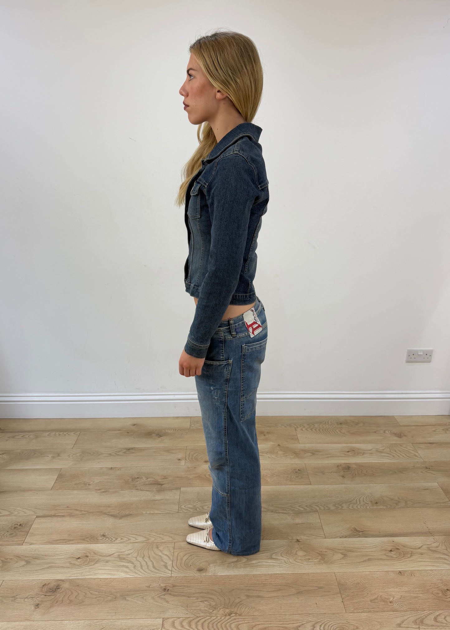 small dark blue forever 21 denim jacket left side