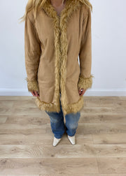small tan elisa immagine hooded faux fur coat aesthetic close
