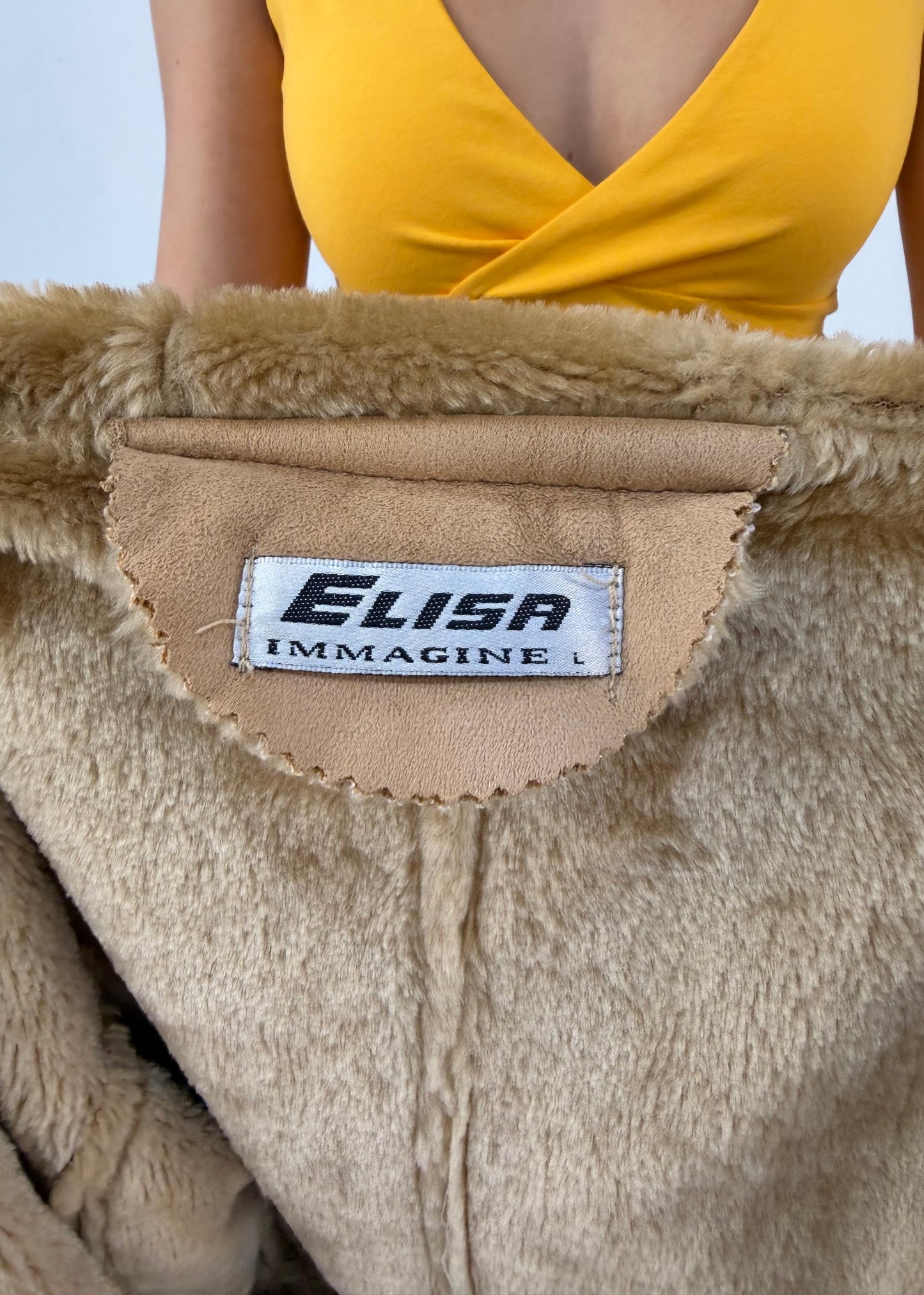 small tan elisa immagine hooded faux fur coat label